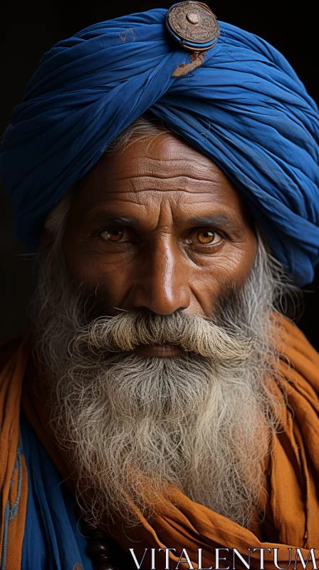 Epic Portraiture of a Man with Blue Turban AI Image