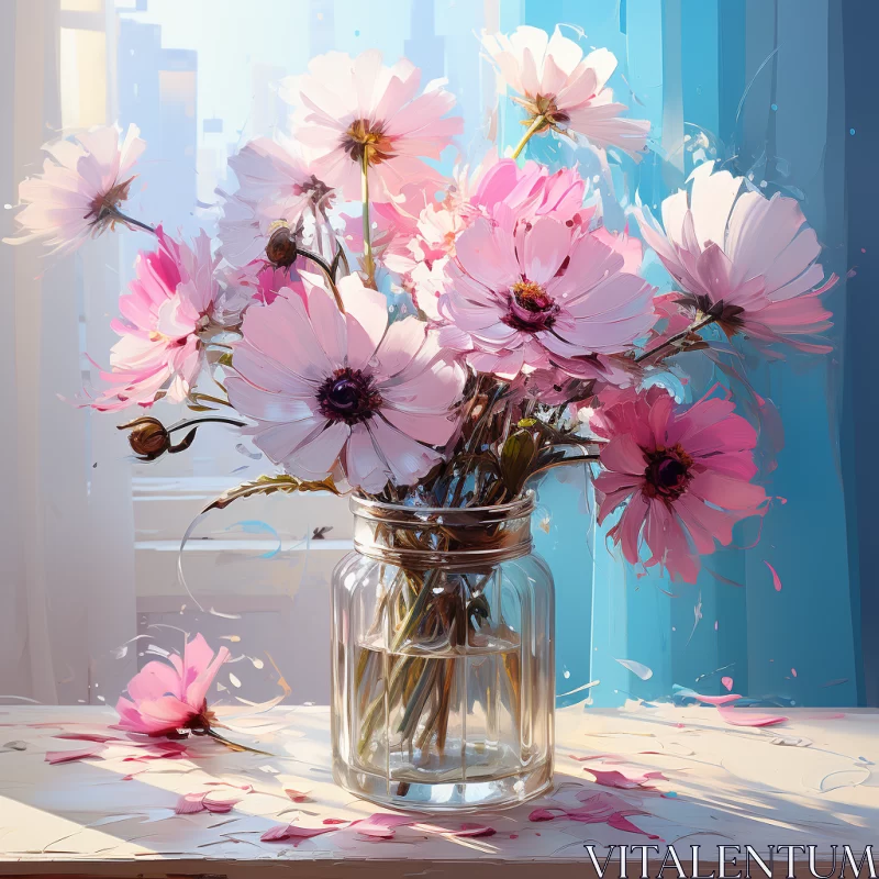Photorealistic Landscape of Flowers in a Glass AI Image