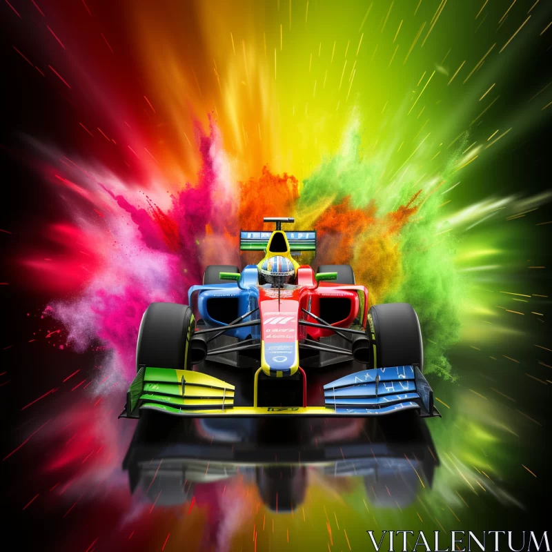 Vibrant Pop-Art Style Formula 1 Race Car in Colorful Dust Explosion  - AI Generated Images AI Image