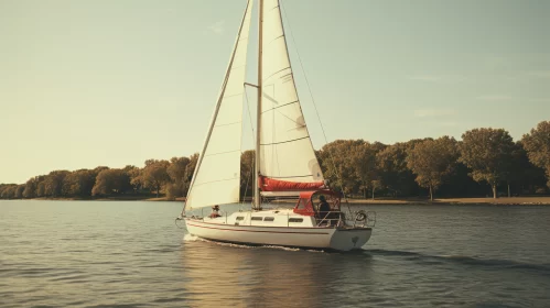 8K Sailboat Image with Vintage Look and Detailed Tranquil Ambiance AI Image