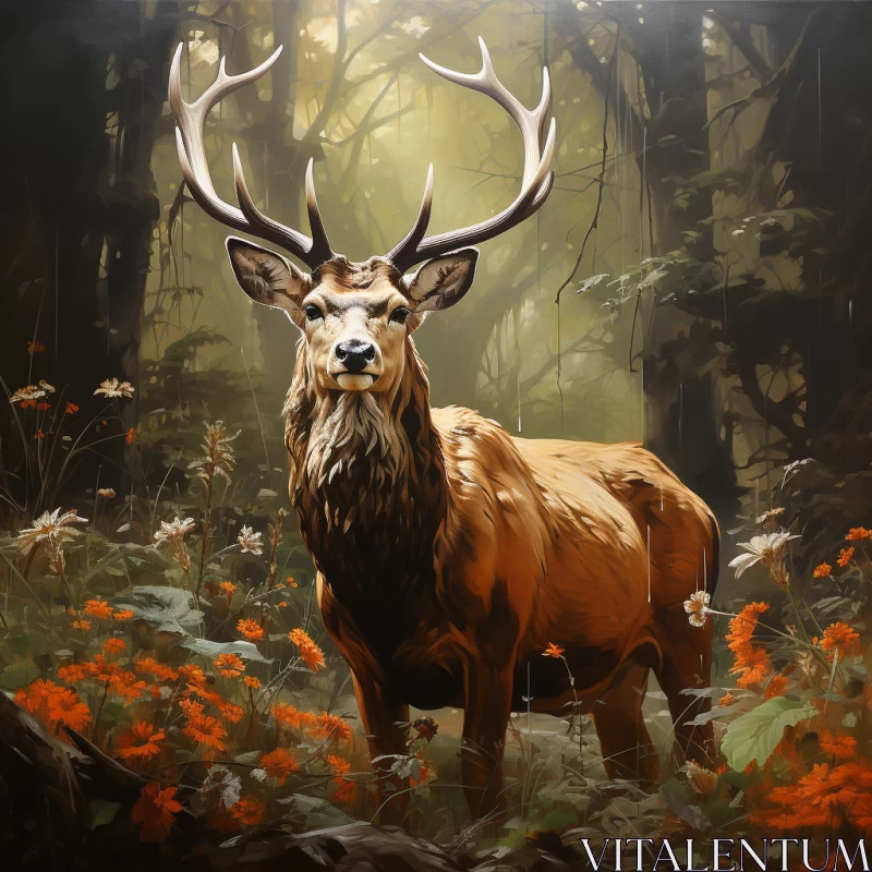 Artistic Representation of Deer in Forest - Speedpainting Style AI Image