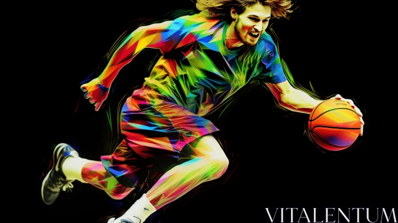 Vibrant Basketball Player in Action Against Black Backdrop AI Image