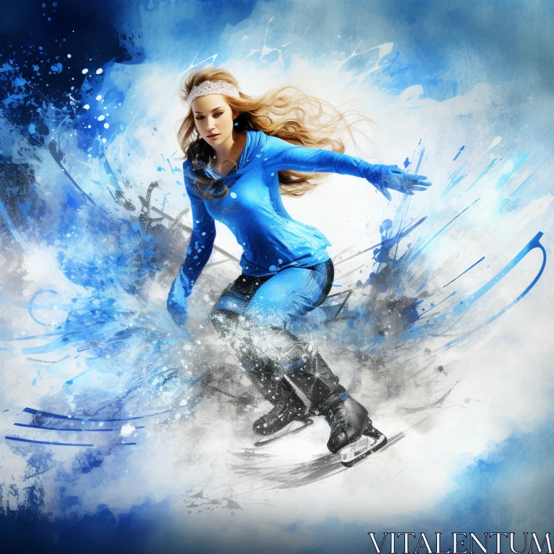 AI ART Dynamic Skateboarding Woman in Snow Scene: A Blend of Sports & Street Art