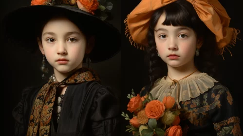Photorealistic Portrait of Girls in Traditional Attire AI Image