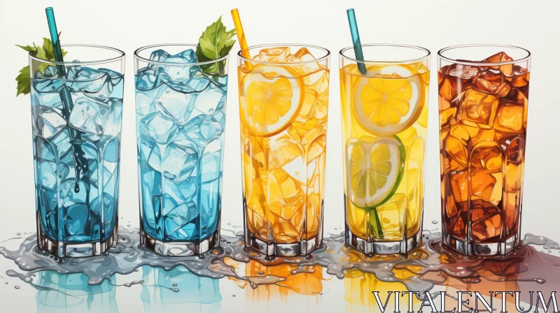 Colorful Drink Illustrations with Precisionist Lines and Detail AI Image