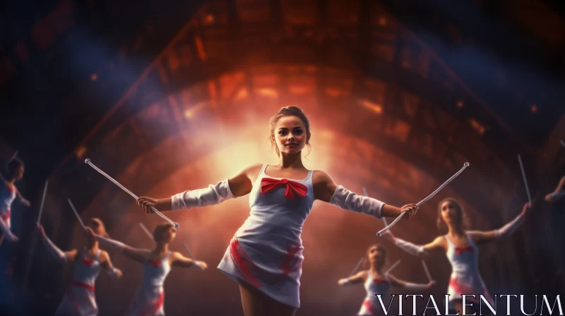 Enchanting Dance Scene with Cymbals and Swords in Dreamy Airbrush Art Style AI Image