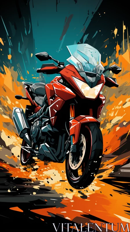 Explosive Anime-Style Roadway Scene with Motorcycles and Cars AI Image