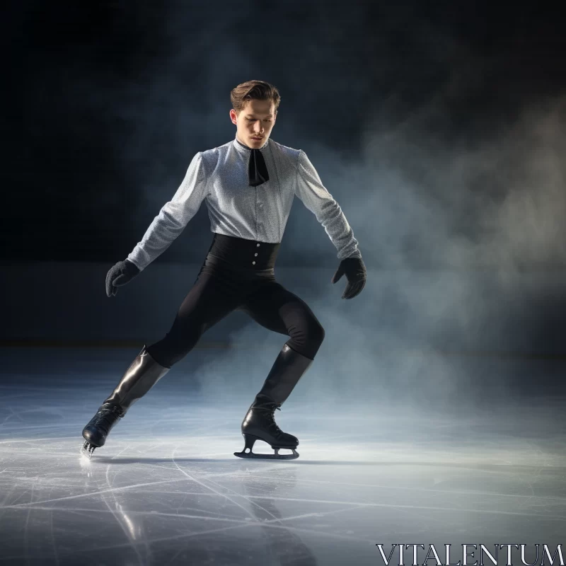 AI ART Graceful Man Dancing on Ice Rink Amidst Dramatic Lighting