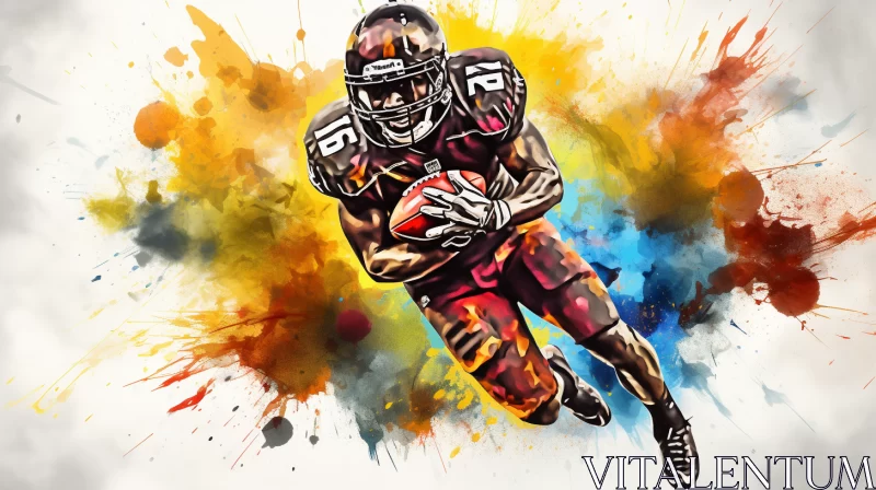 Ink Wash American Football Portrait in Vivacious Pop Art Style AI Image