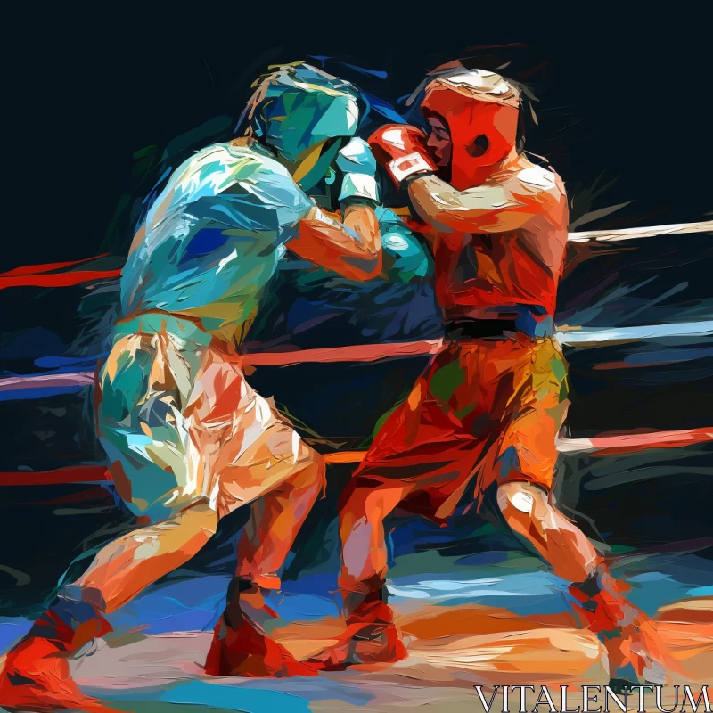 Intense Digital Painting of Boxers in Dramatic Color Contrast AI Image