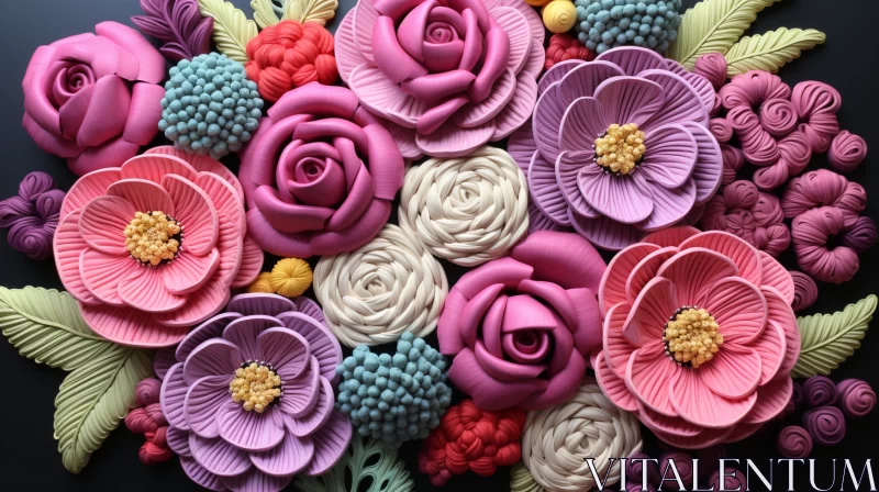 Handmade Paper Flowers in Bright Colors and Relief Sculpture Style AI Image