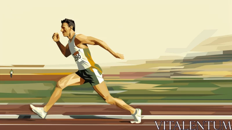 Architectural-Style Illustration of Sportsman on Running Track AI Image
