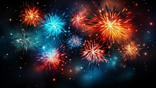 Colorful Fireworks Illustration - Light Sky-blue, Crimson, and Emerald AI Image