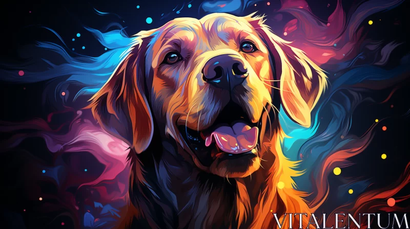 Abstract Golden Retriever Portrait in Sky-Blue and Crimson AI Image