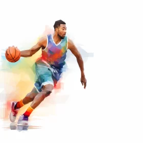 Abstract Watercolor Basketball Player in Dynamic Motion AI Image