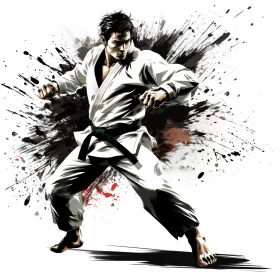 Dynamic Karate Fighter Artwork in Mixed Styles with Intense Colors AI Image