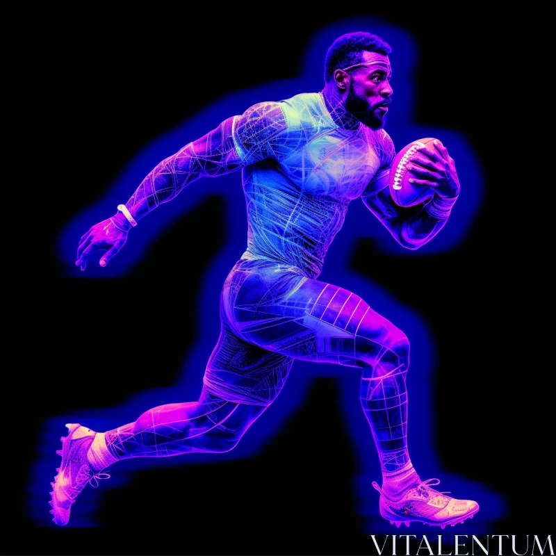 Dynamic Ultraviolet Football Player Illustration in Hyper-Realistic Style AI Image