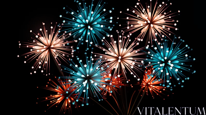 Fireworks Display in Blue and Orange - Digitally Enhanced Bloomcore Style AI Image
