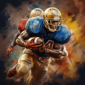 Football Chase Kinetic Painting in Dark Cyan and Gold AI Image