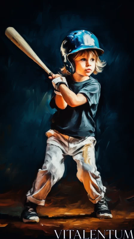 Precisionist Digital Illustration of Determined Young Baseball Player AI Image