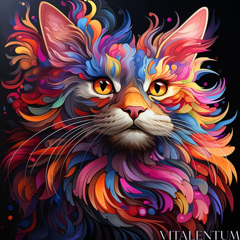 Psychedelic Cat Portrait with Organic Fluid Shapes AI Image