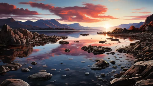 Sunset over Scottish Mountains: Tranquil Sea and Wildlife Art AI Image