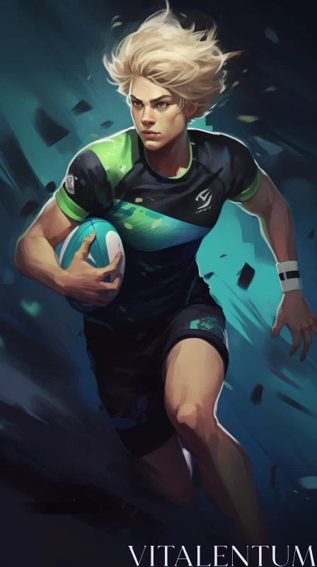 AI ART Dynamic Speedpainting of Woman in Rugby Uniform in Full Sprint