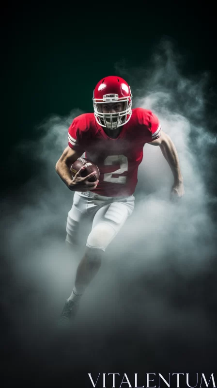 Football Player Charging in Crimson & White Smoke AI Image