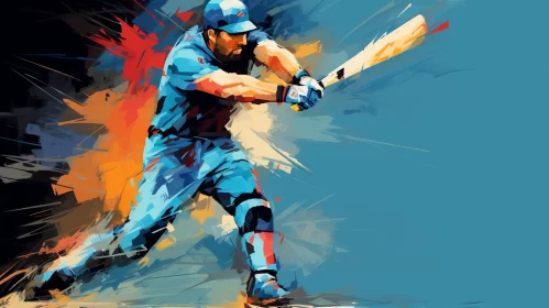 Intense Baseball Swing in Vibrant Traditional Oil Painting Style AI Image