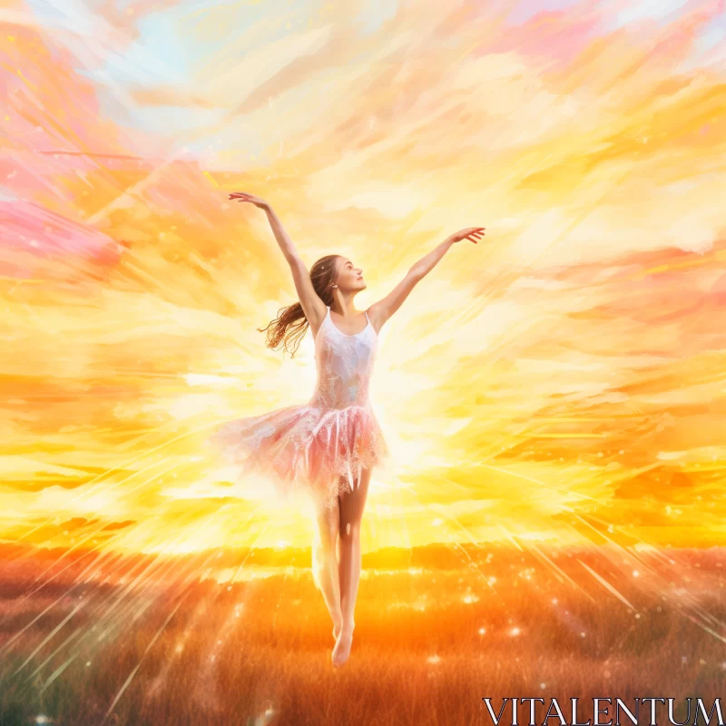 AI ART Joyous Leap of Dancer in Magical Sunset Field