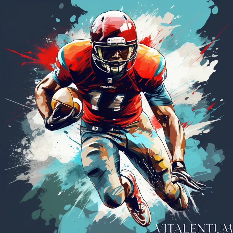 AI ART Abstract Art of Football Player in Action with Bold Dark Cyan and Red Hues