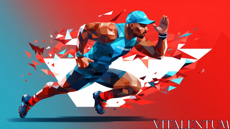 Abstract Low-Poly Football Player in Turquoise and Red AI Image