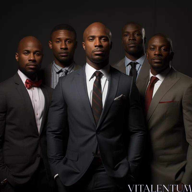 Captivating and Elegant Black Men in Impeccably Tailored Suits: A Timeless Portraiture Masterpiece AI Image