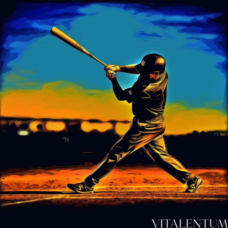 Intense Baseball Swing in Chiaroscuro Digital Art AI Image