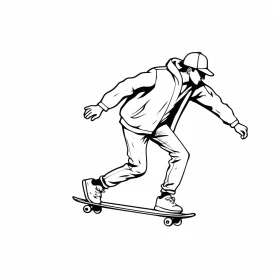 Minimalist Black and White Skateboarder Line Drawing Illustration AI Image