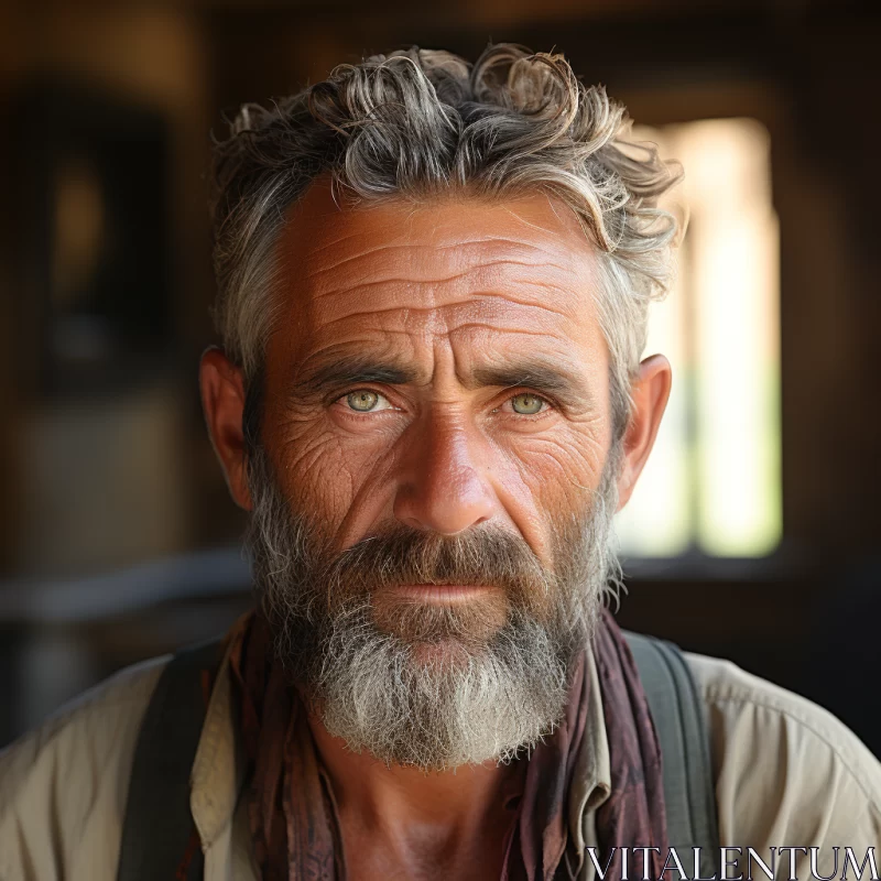 Photorealistic Portraiture of an Aged Man in Rural Life AI Image
