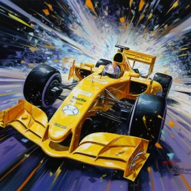 Vibrant Painting of Yellow Formula 1 Car in High-Speed Motion  - AI Generated Images AI Image