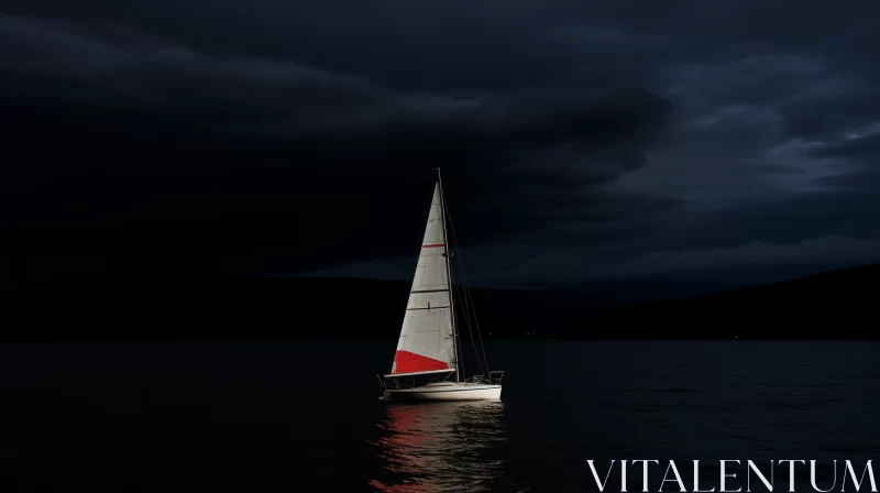 8K Chiaroscuro Sailboat Image in Vibrant Red and Silver AI Image