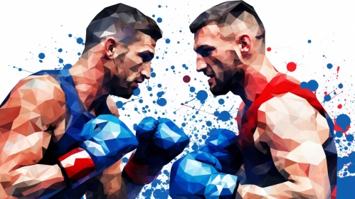 Cubist Digital Artwork of Boxers in Ring - Blending Patriotism and Modern Graphics AI Image