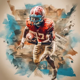 Cyan and Crimson American Football Player in Fluid Motion AI Image