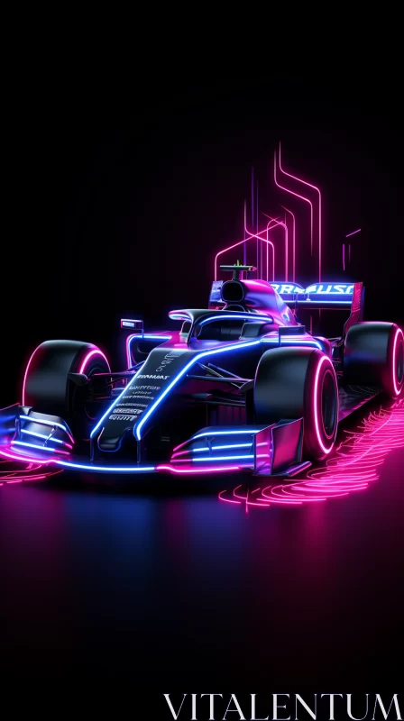Digitally Illustrated Race Car in Neon Lights with Surreal Atmosphere  - AI Generated Images AI Image