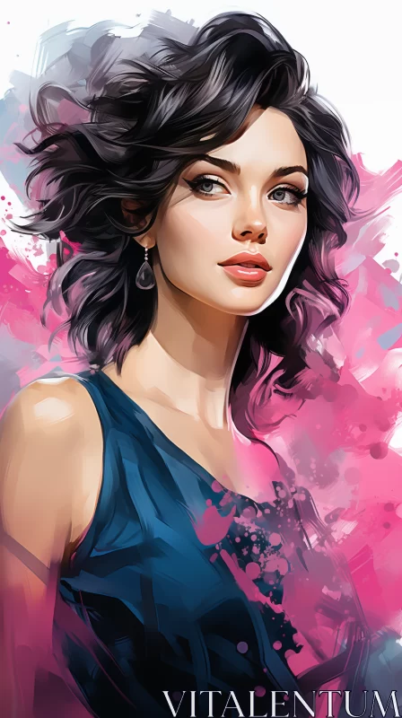 Stylized Realistic Portrait of Woman in Floral Dress AI Image
