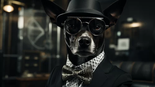 Cybersteampunk Dog in Suit: Futuristic Precisionist Portrait