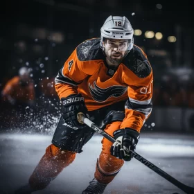 Intense Hockey Game in Orange and Black Fine Art Style AI Image