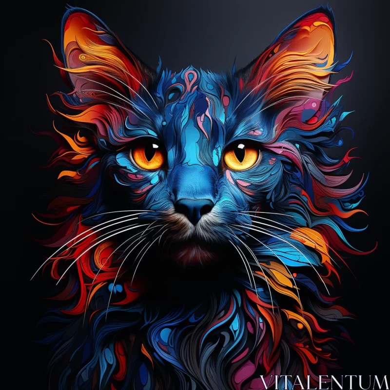 Metallic Blue Cat with Brown Eyes in Black Backdrop Art AI Image
