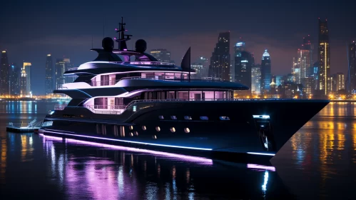 Neo-Concrete Luxury Yacht in Dubai City Nightscape AI Image