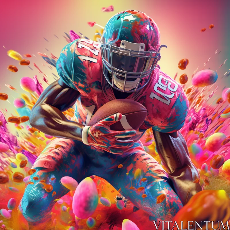 Unconventional Candycore Football Image with Fluid Color Explosion AI Image
