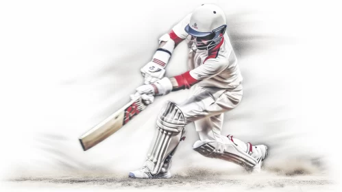 Vivid Cricket Player Portrait in Light Red Hues AI Image