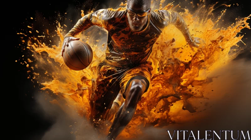 AI ART Vivid Sports-Themed Image of Player with Flaming Ball