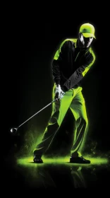 Neon-lit Urban Golf Scene with Dramatic Lighting Effects AI Image